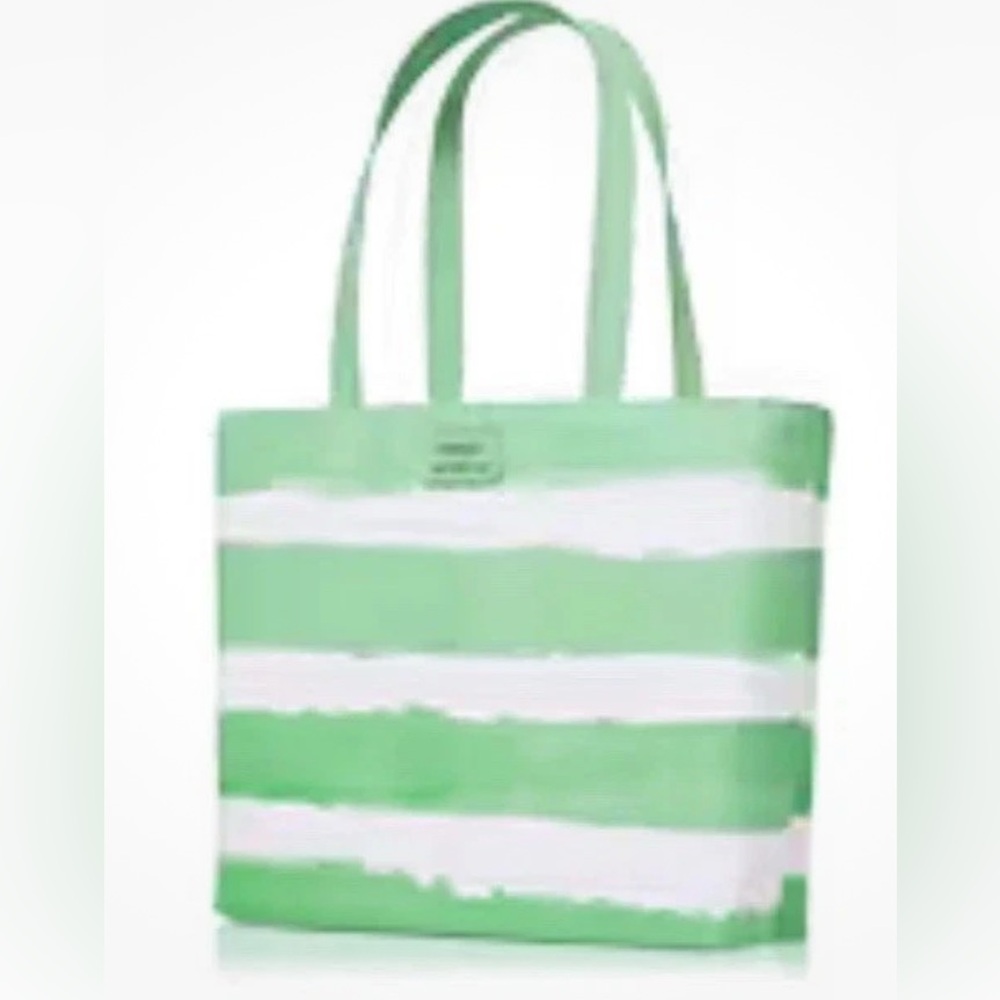 NWT Clinique x Drawbertson Mint & White Striped Lined Tote Bag Boho Beach Vaca